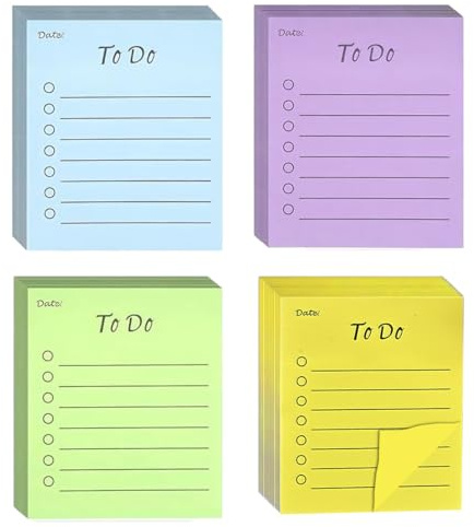 GHPKOTW 4 Stück Haftnotizen Set, 200 Blätter To Do Liste Haftnotizblock, Sticky Notes, Selbstklebende Notizzettel, Linierte Notizblöcke, Für Büro Schule Zuhause, Bunt