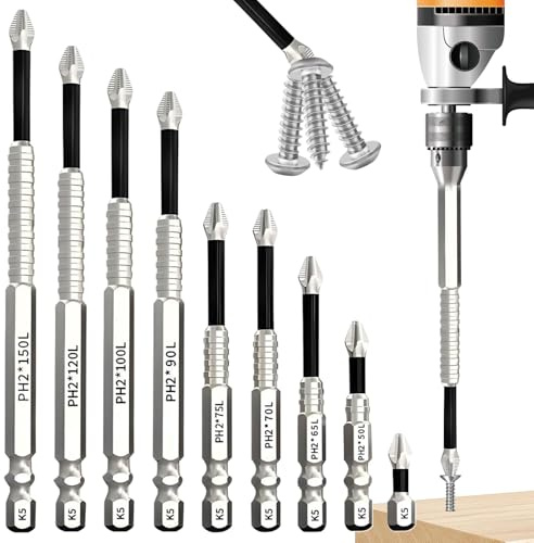 Set di punte magnetiche per trapano a percussione, 9 pezzi, set di punte magnetiche antiscivolo, 25 50 65 70 75 90 100 120 150 mm