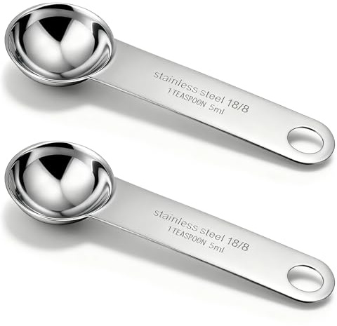 2PCS 1 Teaspoon Measuring Spoons Individual Measuring Scoop 5 mL Single Teaspoons Table Spoon Stainless Steel Measurings Spoons Long Handle Measurings Spoon for Kitchen Tea Coffee