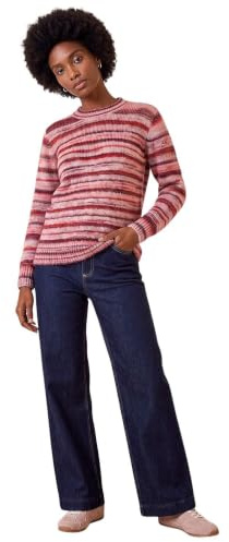 Roman Originals Thick Jumper for Women UK - Ladies Winter Autumn Smart Casual Knit Knitted Knitwear Pull-On Round Crew Neck Long Sleeve Work Office Dinner Party Red Pink