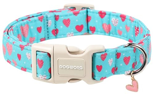 DOGWONG Valentinstag Hundehalsband, Blaues Herz-Hundehalsband aus Weichem Stoff, Valentinstag-Herz-Halsbänder, Jungen und Mädchen Halsband für Kleine, Mittel und Große Hunde, S
