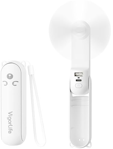Morelax Ventilador de mano mini, 3 EN 1, batería recargable de 2000 mAh, ventilador portátil USB, ventilador pequeño con función de powerbank y linterna, gadgets de viaje, blanco
