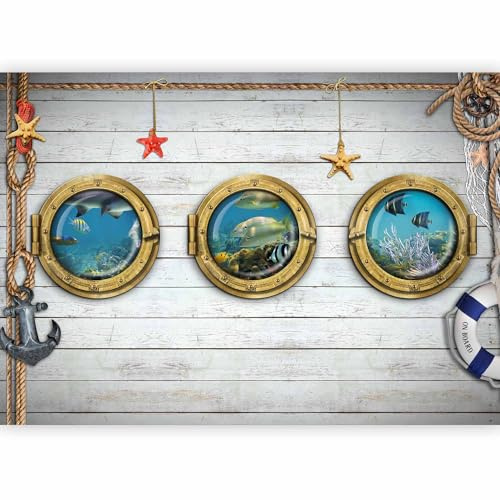 murando - Vlies Fototapete Schiffsfenster 250x175cm- Foto Tapete Schlafzimmer Wohnzimmer Vliestapete XXL Wandtapete Motivtapeten Bildtapete 3d Effekt Wand Dekoration - Meer Unterwasserwelt Fische