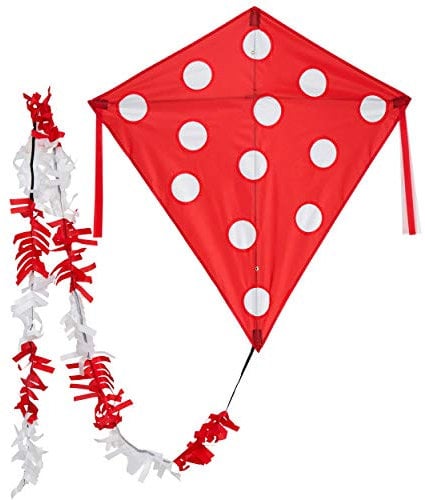 Wolkenstürmer® Eddy Pünktchen (rot) Kinderdrachen - Kleiner Rauten-Einleiner mit Punkte inkl. Handgriff & 40m Schnur - Flugdrachen ab 3 Jahre