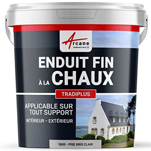 Enduit fin à la chaux décoration intérieure extérieur maison TRADIPLUS - 15 kg (jusqu'à 14 m²) Pise Gris Clair - ARCANE INDUSTRIES