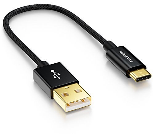 deleyCON 15cm USB-C Cable - Cable de Carga Cable de Datos - Nylon + Metal Plug - USB C a USB A - Compatible con Apple Samsung Google Huawei Xiaomi Tablet Laptop PC - Negro