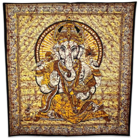 budawi® Indisches Wandtuch Ganesha ca. 2,10 m x 2,25 m | 100 % Baumwolle, Große Tagesdecke, Boho Wandbehang