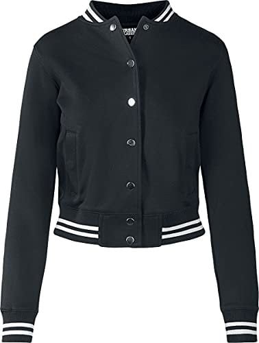 Urban Classics Damen Collegejacke Sweatjacke Ladies College Sweat Jacket TB1990, Gr. X-Small (Herstellergröße: XS), Schwarz (Blk/Blk 00017)