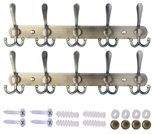 Dseap Garderobenleiste - Schwerlast Garderobenhaken Mit 5 Dreifachhaken, Edelstahl Wandgarderobe, Kleiderhaken Wand, Hakenleiste Garderobe für Mantel Hut Handtuch Handtasche, Bronze, 2 Stück