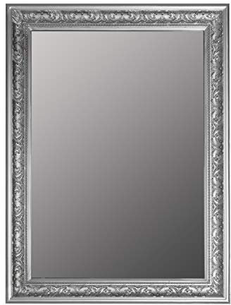 elbmöbel Wandspiegel Spiegel Antik Stil Barock mit Facettenschliff - XL Ankleidespiegel Ganzkörperspiegel Garderobenspiegel Holzrahmen, Farbe:Silber, Größe:82 x 62 cm
