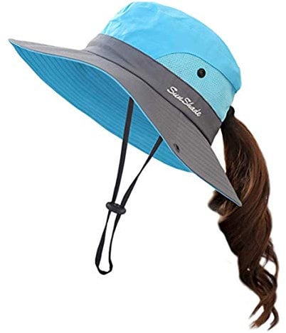 Anvevkn Women's Foldable Sun Hat Summer Hat UV Protection Hiking Hat Fishing Hat Garden Hat Waterproof Outdoor Bush Hat with Adjustable Chin Strap, Blue