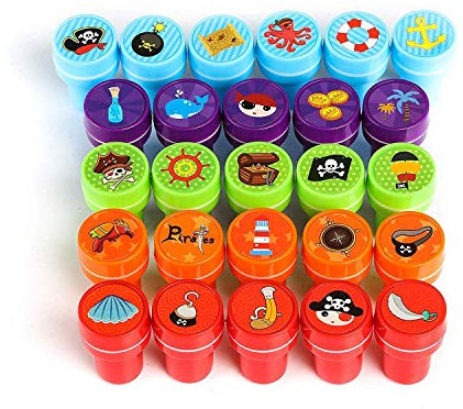 Kesote Stempelset Piraten, 26 Stück Kinder Selbstfärbend Stempel für Spiel Spaß Hobby, Bunt