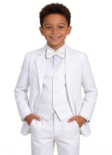 Addneo Suit for Boys White,Toddler Boy Communion Dresses Suits 5 Piece Baptism Outfit Size 3T