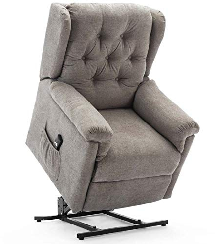 More4Homes BARNSLEY FABRIC RISE RECLINER ARMCHAIR ELECTRIC LIFT RISER CHAIR (Dark Beige)