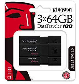 Kingston DataTraveler 100 G3 -DT100G3/64GB-3P ( 3 Pièces ) USB 3.0 Clé USB , 64 Go, Noir