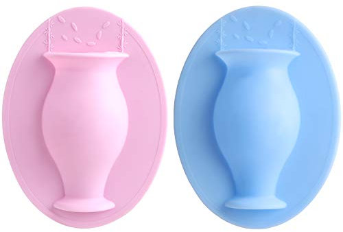 TsunNee Selbstklebende Silikon-Vasen, Wandhalterung, Silikon-Blumentopf-Vasen, Wanddekoration, klebrige Blumen-Behälter für Hochzeit, Party, Büro, Heimdekoration, Rosa und Blau, 2 Stück