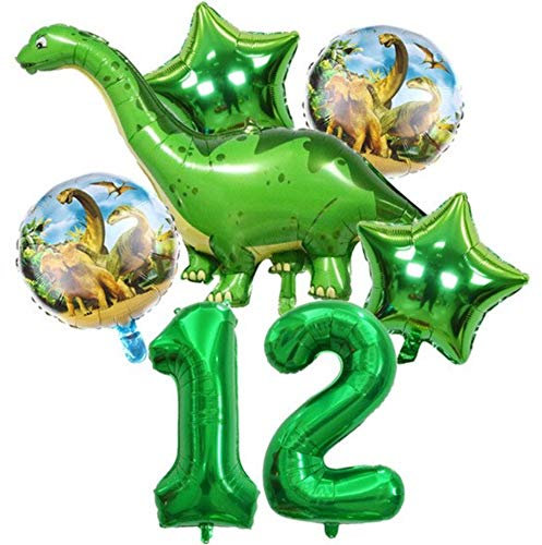 DIWULI Dino Geburtstag Deko 12 Jahre - Dino Luftballons Zahl