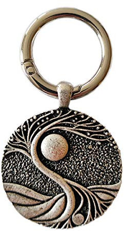 Portachiavi speciale color argento, con albero della vita e luna, in metallo robusto