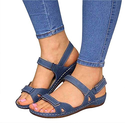 ZhaNgMEi Femme Sandales Chaussures Bride Cheville en Cuir avec Boucle et Scratch Nu Pieds Sandales Bout Ouvert Antidérapant Léger Plage Extérieur Confortable Sandales,2,40CN