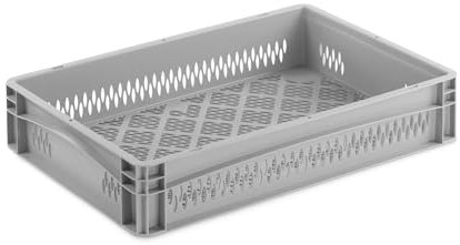 DIE BOX FABRIK Eurobehälter 600x400x120mm, perforierte Box Aufbewahrungsbox | Kunststoff Kisten | Lagerbehälter mit Griffen | robuste Stapelbox | Eurokiste | Mehrwegbehälter