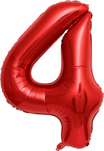 Rote Folienballons Zahl 0 bis 9 als Deko für Geburtstag und Party | 80cm groß | Kinder Zahlen Kindergeburtstag Partydeko Rot Red Liebe Folienballon Ballon Luftballon, Edition: 4. Geburtstag