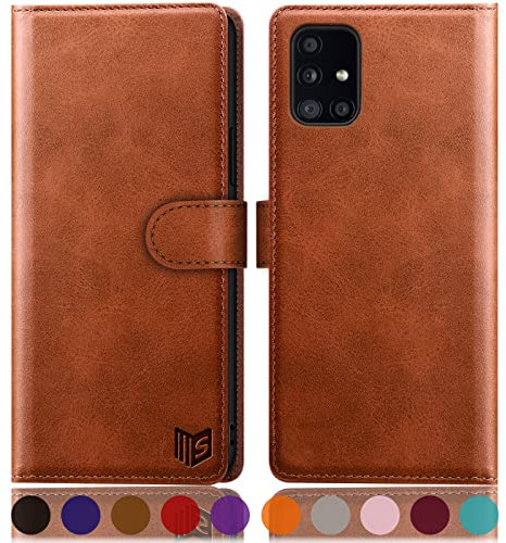 SUANPOT [RFID Schutz für Samsung Galaxy A51 4G hülle PU Leder handyhülle Lederhülle klapphülle Kartenfach Flip Phone Case Cover für Samsung A51 4G Handy hülle Phone case Cover Hellbraun