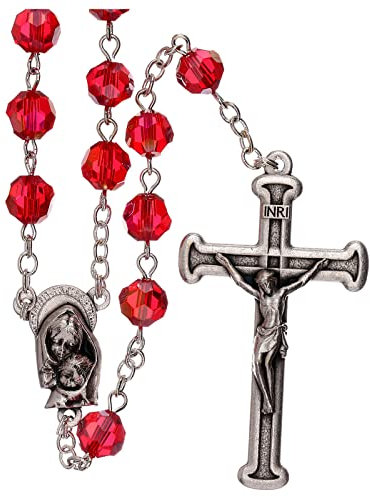 Holyart Rosenkranz mit roten Kristallperlen Madonna der Barmherzigkeit, 5 mm