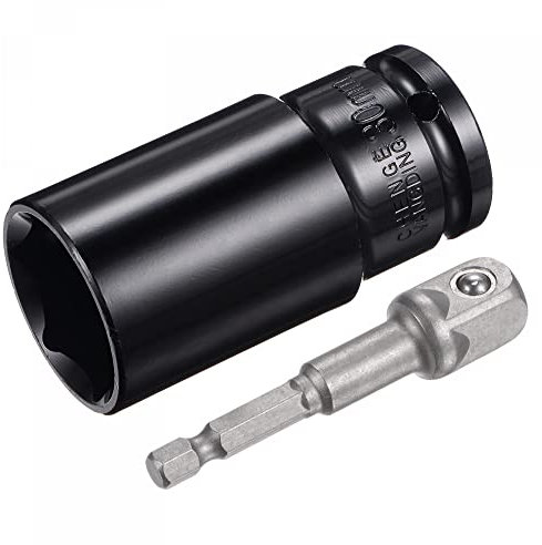 sourcing map 1/2 Drive Socket Accessory Set, 30mm Deep 6-Point Impact Socket 3 Length and 1/4 Hex Shank Adapter
