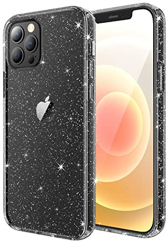 JETech Glitter Case for iPhone 12/12 Pro, 6.1-Inch, Bling Sparkle Shockproof Phone Bumper Cover, Cute Sparkly for Women and Girls (Black)