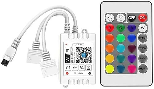 TOPXCDZ WiFi Wireless LED Smart Controller, kompatibel mit Alexa&Google Assistant&IFTTT, funktioniert mit Android, iOS-System und RGB-LED-Lichtstreifen, kommt mit 24-Tasten-Fernbedienung