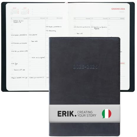 Grupo Erik: Diario 2025/2026 in Italiano - Diario Agenda Settimanale A5, Agenda per Appuntamenti, Intervalli di 30 minuti e spazio note, Copertina Morbida Nera, Luglio 2025 - Agosto 2026