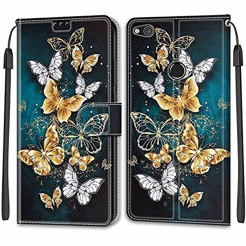 Feyten Kompatibel mit Huawei P8 Lite 2017 Hülle, Handyhülle Huawei P8 Lite 2017, Handytasche PU Leder Klappbar Schutzhülle Wallet Kartenfach Magnet Klapphülle Case Cover Lederhülle (Schmetterling 3)
