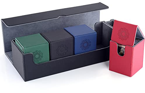 Pulchra Sammelkarten Box mit 2 Trennfächer für 110 Karten, Deck Box - Karten Halter für Spielkarten zum Sammeln und Tauschen (Elemental Design, Schwarz, XL)