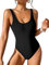 Dixperfect Damen Retro 80er/90er Jahre inspiriert, hoher Schnitt, niedriger Rücken, einteiliger Badeanzug, Schwarz Crinkle mit gepolsterten Körbchen, abnehmbar, XX-Large