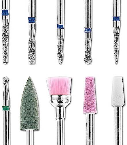 Cobee 10 teiliges Nagelbohrer Set, 3/32 Zoll Wolframstahl Bohrer für Nagelhaut Nagelschneider Diamant Kegelform Hartmetall bit Nagelhautentferner Bits für Acryl Gel Nägel Maniküre Werkzeug