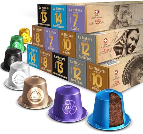 La Natura Lifestyle KAFFEE PROBIERBOX | 120 Kaffeekapseln in 6 verschiedenen Sorten | 100% Recycelbar | Nespresso®*-kompatible Kaffeekapseln