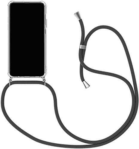 Sewutoyu Coque Collier pour Realme C33, Housse pour Smartphone à Porter au Cou - Étui à bandoulière Cordon - Lanyard Case Protection Complète, Étui en Silicone Transparent, Noir