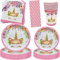 JINLAIYUN Juego de 100 platos de fiesta de unicornio, 20 invitados, platos de unicornio, vasos, platos de papel, servilletas, suministros para fiestas de unicornio (unicornio rosa)