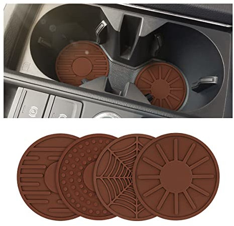 JNNJ 4 Piezas Posavasos De Coche Universal Antideslizante, Coche Silicona Titular De La Taza Posavasos, Posavasos Coche con Diseño De Rayas Araña Sun Dot, Accesorios Interiores para Coches(Café)