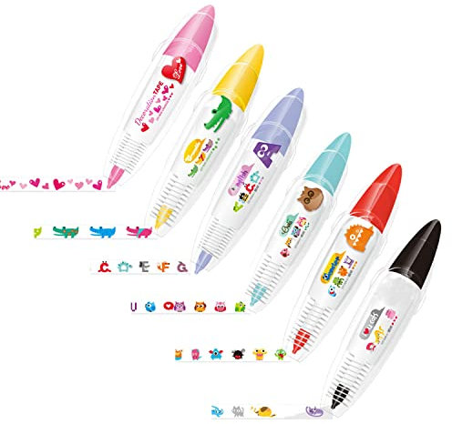 LUCKKY 6PCS DIY Cute Animals Press Type Decorative Pen, Ally-Pocket Tape Pen, Süßer Klebebandstift, DIY Lace Decoration Tape Pen, DIY niedliche Tiere Drucktyp dekorativer Stift