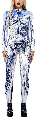 SEAUR Halloween Kostüm Damen Roboter Cosplay Catsuit Overall Knochen Anzug Karneval S