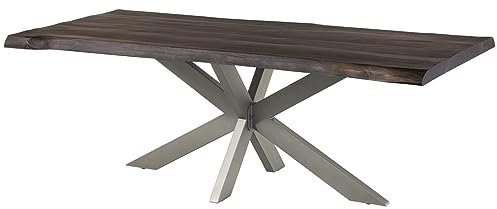 MASSIVMOEBEL24.DE | Freeform 5 Baumtisch Mango - Verschiedene Größen, Farben und Gestell, Farbe:grau lackiert, Größe:220x100 cm, Gestell:Kreuzgestell Silber matt