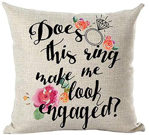 SJOAOAA Handgemalter Kissenbezug mit Aquarell-Motiv Does This Ring Make Me Look Engaged, Diamantblumen, dekorativer Überwurf-Kissenbezug, für Zuhause, Wohnzimmer, Bett, Sofa, Auto, Baumwollleinen,