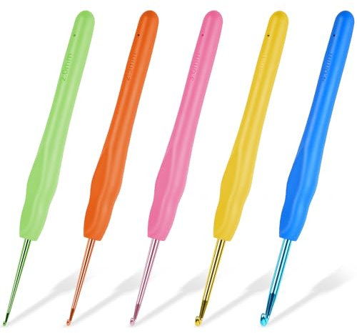 HOTUT Häkelnadel,5 Stück Häkelnadel Set,5 Größen Soft Silikon Häkelnadeln mit Ergonomische griff, Bunte Häkelnadel für Anfänger Und Erfahrene Häkelliebhaber