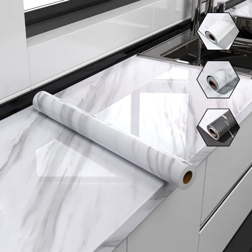 sanjianke-fs Marble Self Adhesive Wallpaper Sticky Back Plastic Roll 60cm×10m Granite Vinyl Wrap Contact Thickened Peel and Stick for Kitchen Countertop Furniture Door Table DIY (Marble White)