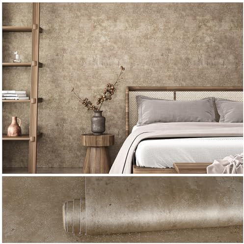 VEELIKE Papel Adhesivo Hormigón Marrón Vintage Papel Pintado Cemento Industrial Papel Autoadhesivo Pared Hormigon Metálico Papel de Pared Decorativo Salon Papel Tapiz Cocina Decorado 40cm×300cm