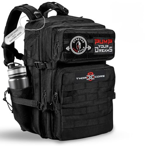 THORXCORE Rucksack Militär – Taktischer Rucksack 45L wasserdicht | Tactical Backpack mit Patches, organisiertem Stauraum (Schwarz)