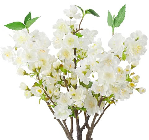 Künstliche Blumen Kunstblumen Wie Echt Frühling Dekoblume Pfirsichblüte Kunstblume weiße Artificial Flowers Seidenblumen Künstliche Zweige für Blumengesteck Home Dekoration 3 stück
