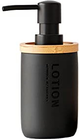 Distributeur de savon noir avec accessoires en bois de bambou - Distributeur de savon de cuisine - Distributeur de liquide vaisselle - Résine polyester - Pour salle de bain et cuisine (lettres gravées