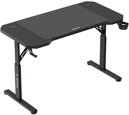 huzaro Hero 2.6 Black | Mesa de ordenador para videojuegos, 120 x 60 cm, incluye alfombrilla para ratón, 3 alturas, gancho para auriculares, soporte para bebidas, pasacables, construcción de metal